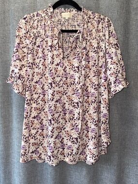 MELLODAY Lavender Floral Smocked Yoke Blouse 1x
